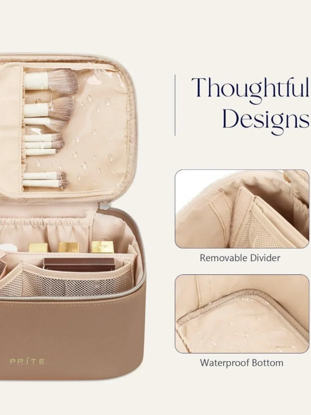 Stylish Brown Travel Makeup Bag & Cosmetic Organizer for Women - Toiletry Case